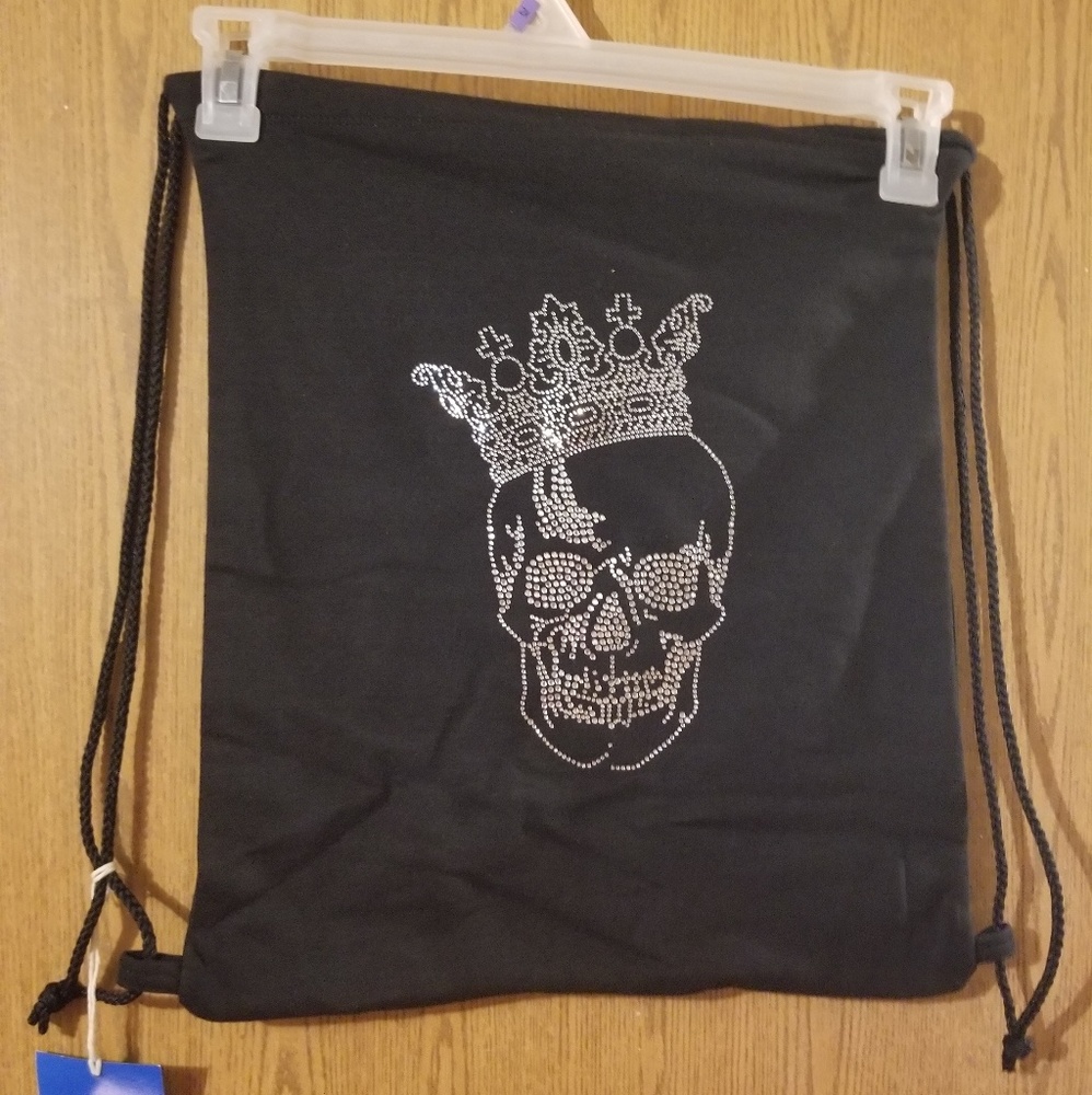 Drawstring sweatshirt backpack with crown skull